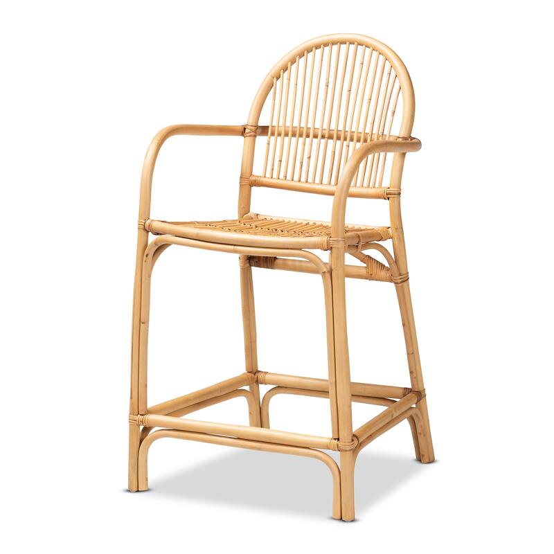 Tugera Modern Bohemian Natural Brown Rattan Counter Stool - Natural Brown