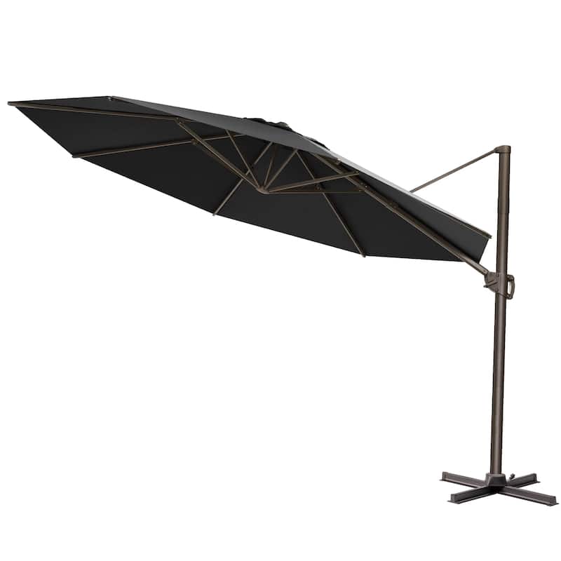 Outdoor 11.5FT Round Patio Hanging Offset Cantilever Umbrella with Cross Base