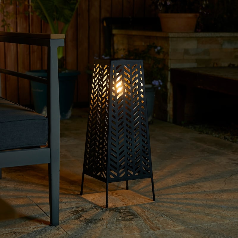 Glitzhome 21.5"H Solar Powered Floor Lantern with Edison Bulb - 8.50"L X 8.50"W X 21.50"H