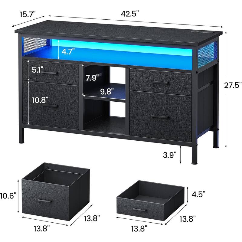4 Drawer Lateral File Cabinet Open Storage Shelf Fabric Lateral Filing Cabinet