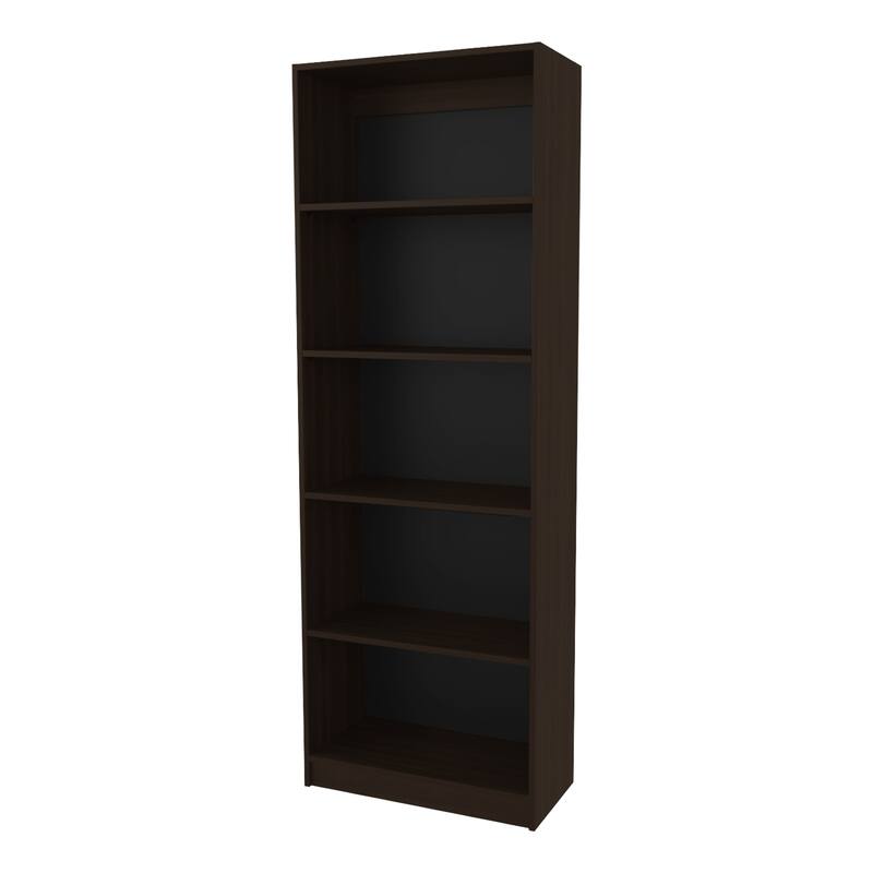 Stained Walnut Bookcase with Open Storage and 5 Shelves