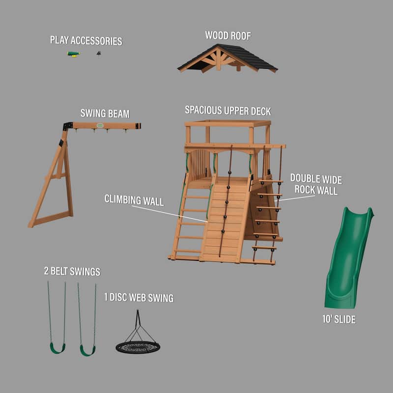 Backyard Discovery Endeavor Cedar Wood Swing Set, Slide, Play Deck