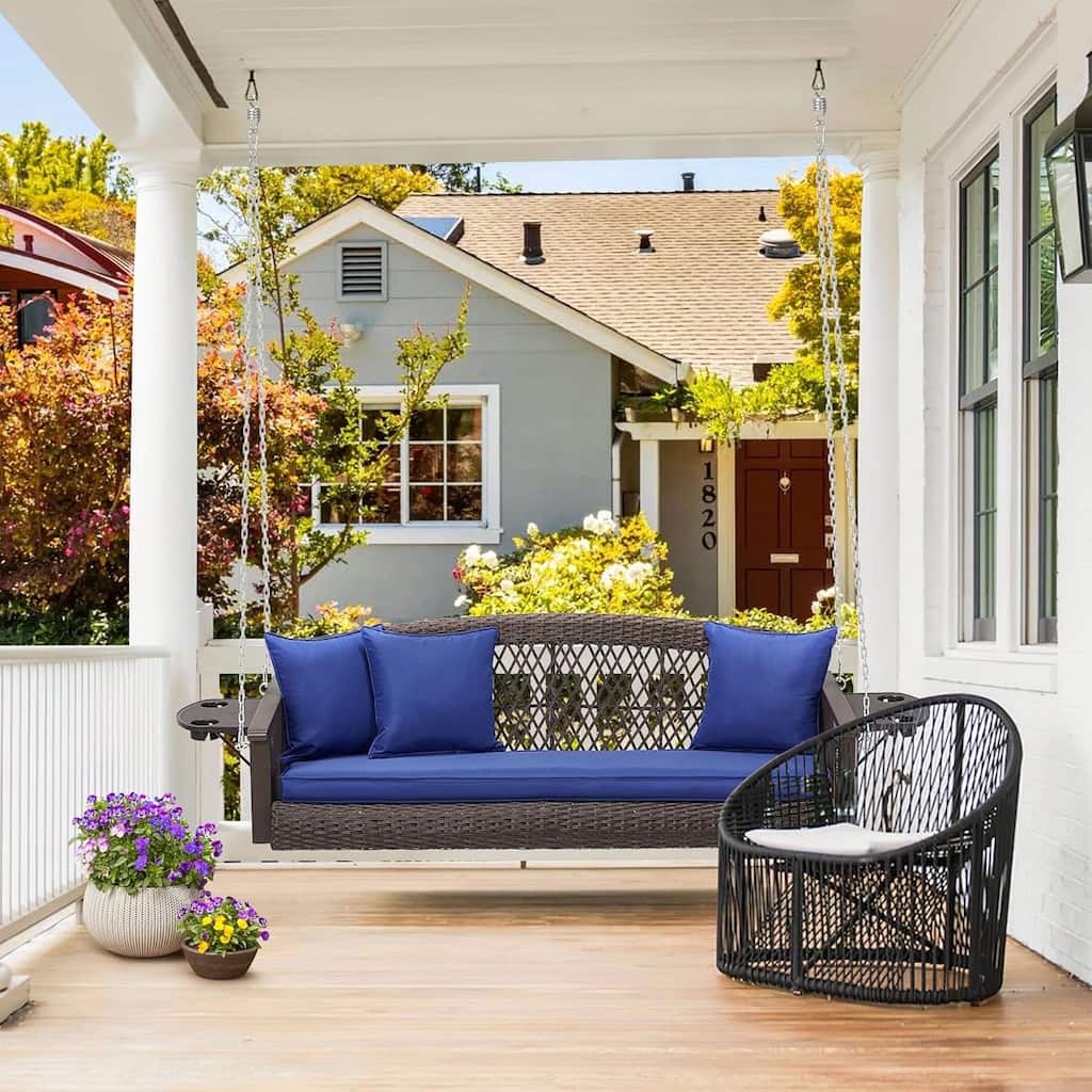 3-Seat Outdoor Porch Swing with Cushions, 900 LBS Capacity, Hanging Chains for Deck, Backyard, Lawn