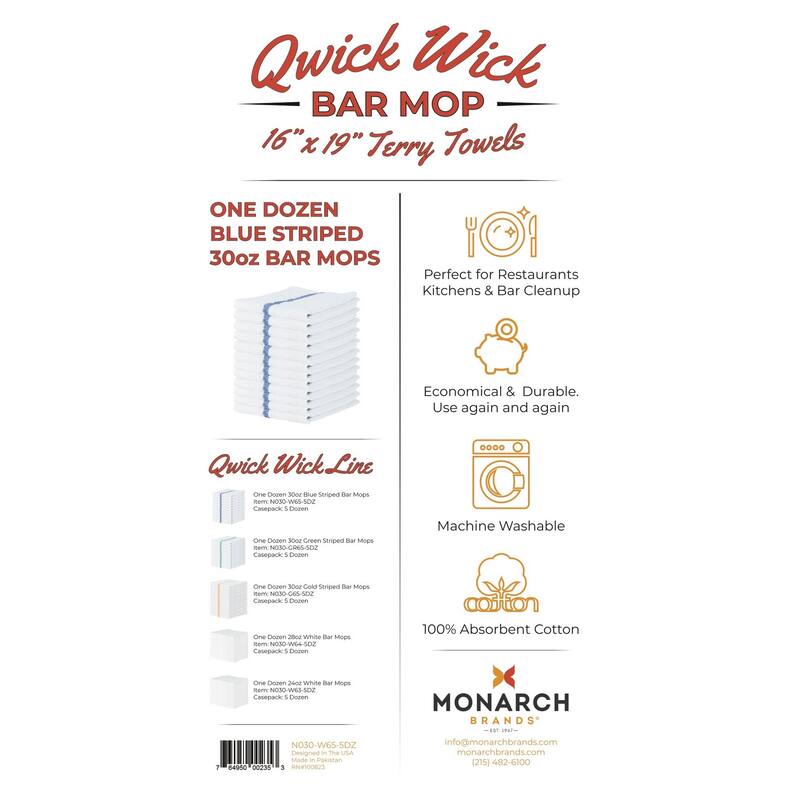 Arkwright Qwick Wick 12-Piece Bar Mop Towels - 16x19