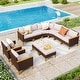 preview thumbnail 24 of 54, 11-Piece Outdoor Wicker Half-Round Furniture Set, Half-Moon Sectional Sofa Set All Weather Rattan Curved Conversation Sets 10 Seats - Type M