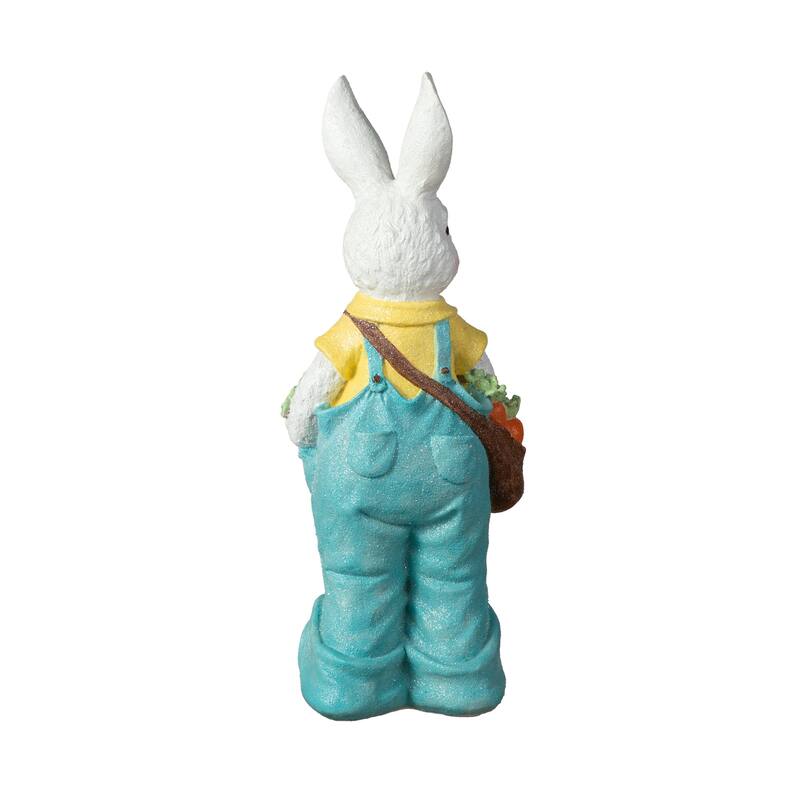 Glitzhome Easter Resin Bunny Boy Girl Table Decor with Flower Rabbit Figurine Ornaments