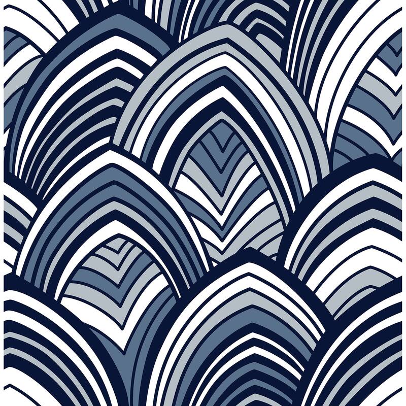 A-Street Prints Cabarita Indigo Art Deco Flocked Leaves Wallpaper