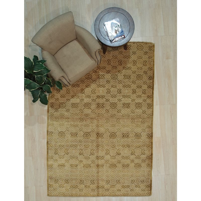 Brown Handmade Wool Transitional Ningxia Rug, 6' x 9', Hand Knotted Wool, Elegant Subtle Texture Rug - N/A