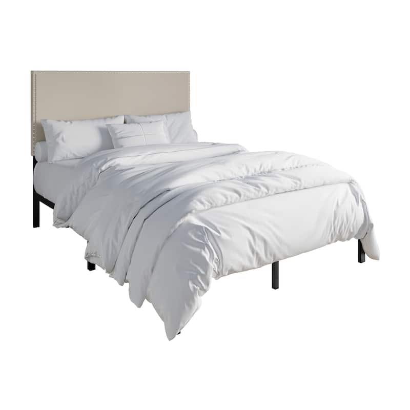 CraftPorch Modern Linen Silver Finish Nailhead Upholstered Bed