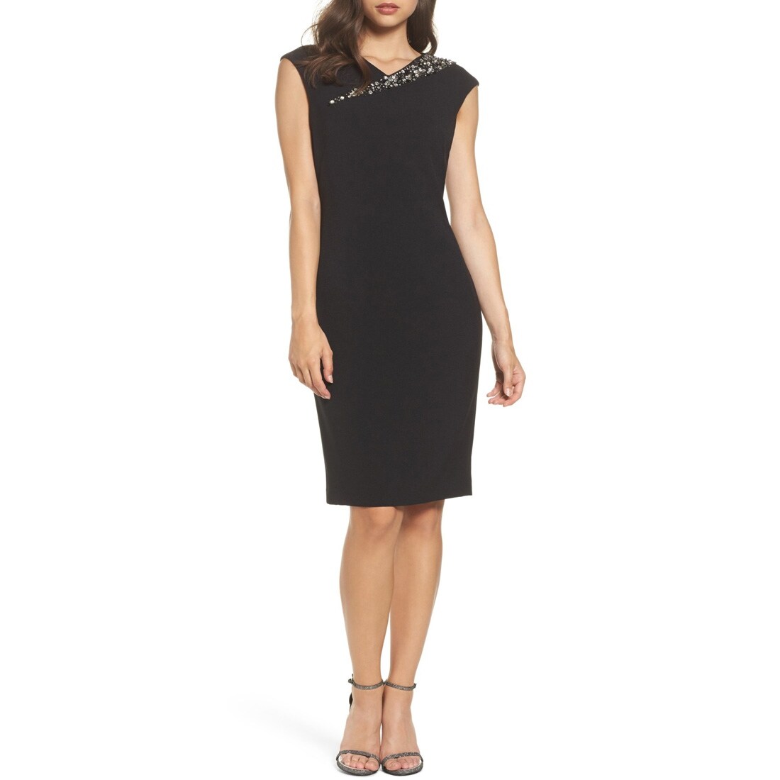 black crepe sheath dress