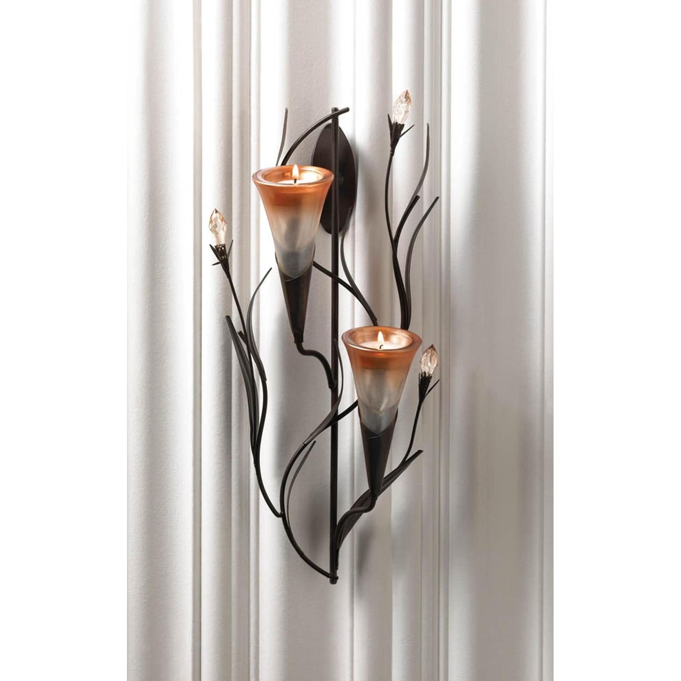 Set of 2 Dawn Lilies Candle Wall Sconces Two Cup Candle Holders 