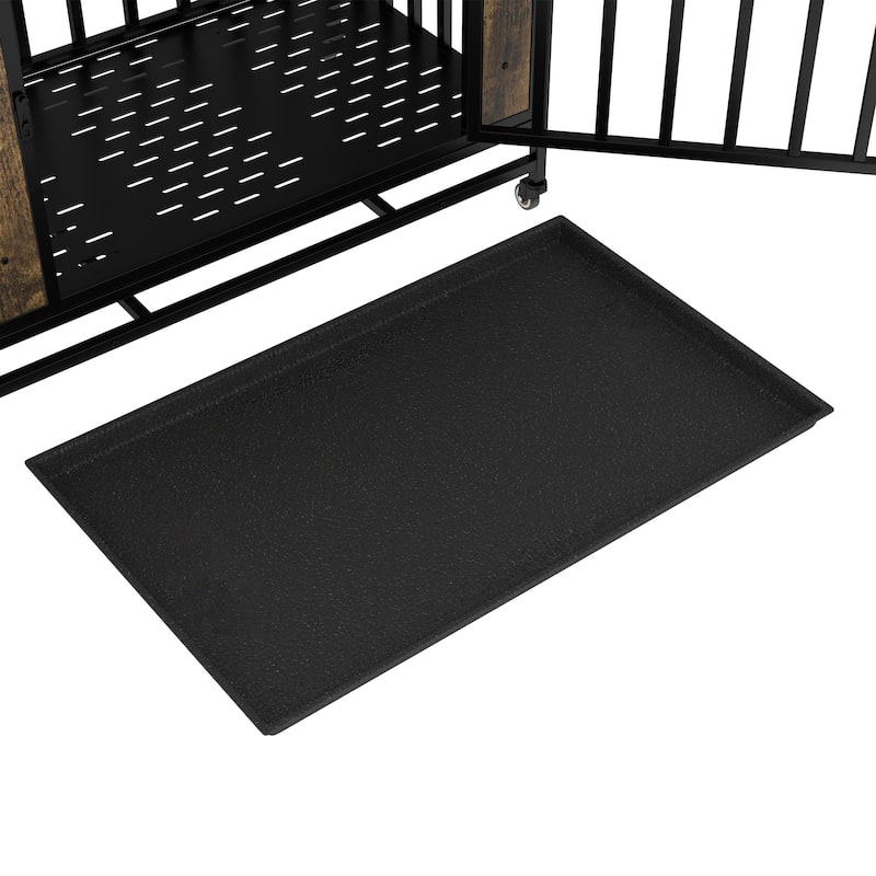 GDFStudio - Kary Wooden Dog Crate Furniture with Iron Door and Tray for Medium/Small Dogs