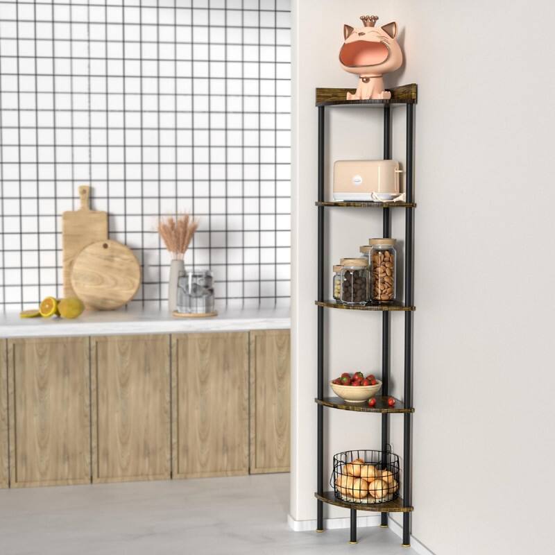 5 Tier Corner Shelf with Drawer Storage - 15.75"D x 11"W x 65.33"H