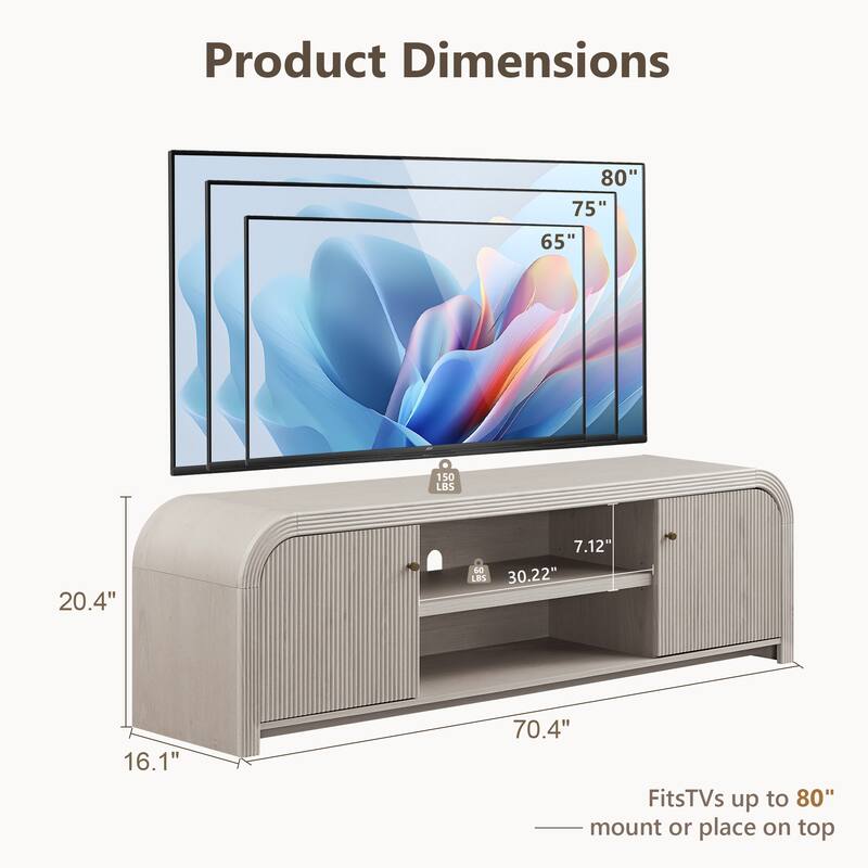Modern Fluted TV Stand for 80" TV, Media Console, Entertainment Center