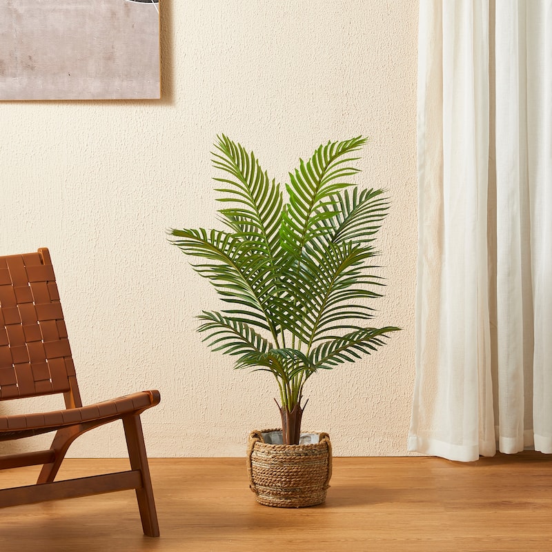 Glitzhome 3ft-6ft Set of 2 Artificial Olive Trees/ Bamboo/ Ficus with Ceramic Planters Real Touch