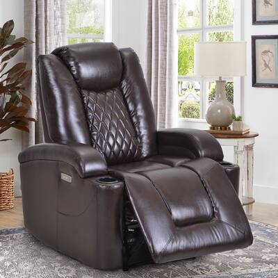Power Motion Recliner with USB Charge Port&Cup Holder -PU Lounge Chair