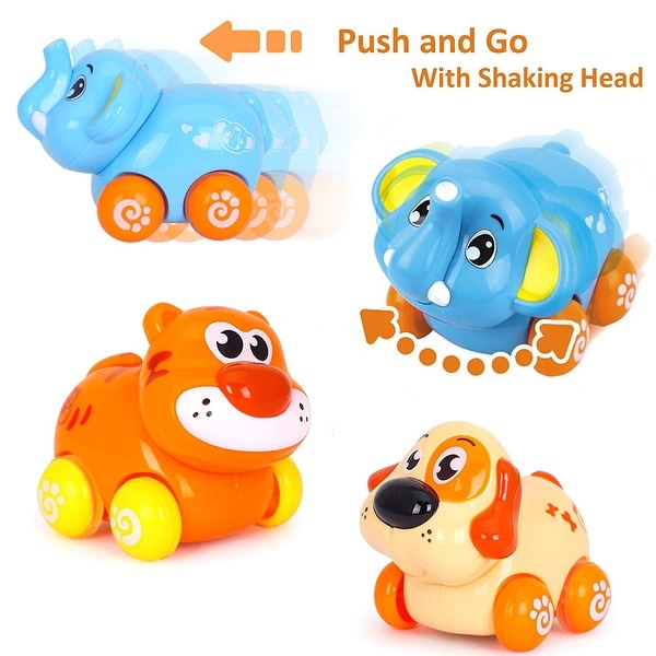 Huile Push /& Go Toy Friction Powered Cartoon Animals Toy Cars Set for Toddlers
