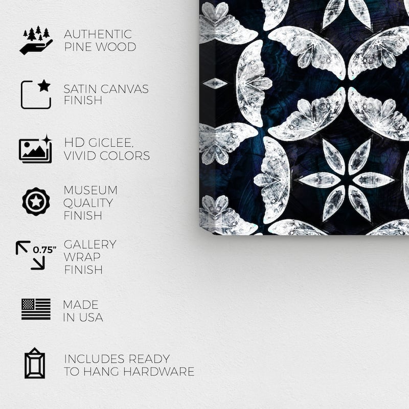 Wynwood Studio Canvas Animals Butterfly Kalidescope Blue and Dark Blue Modern & Contemporary Wall Art Canvas Print
