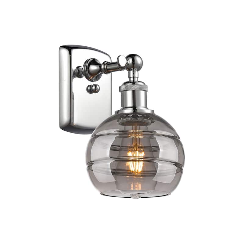Innovations Lighting 516-1W-9-6 Rochester Sconce Rochester 9" Tall - Polished Chrome / Light Smoke