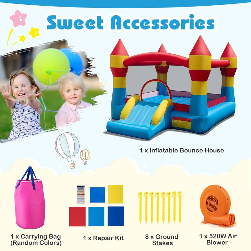 Gymax 3-in-1 Kids Bouncer w/Slide Large Jumping Area & Basketball Hoop