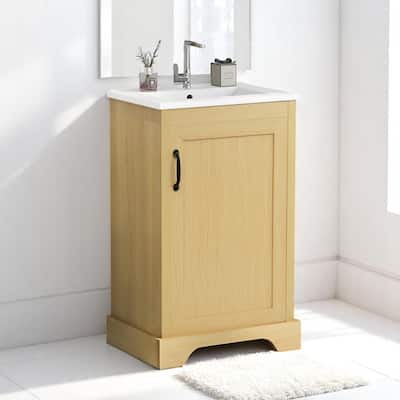 20" Bathroom Vanity with Single Sink, Freestanding Cabinet, Soft Close Door, Adjustable Shelves