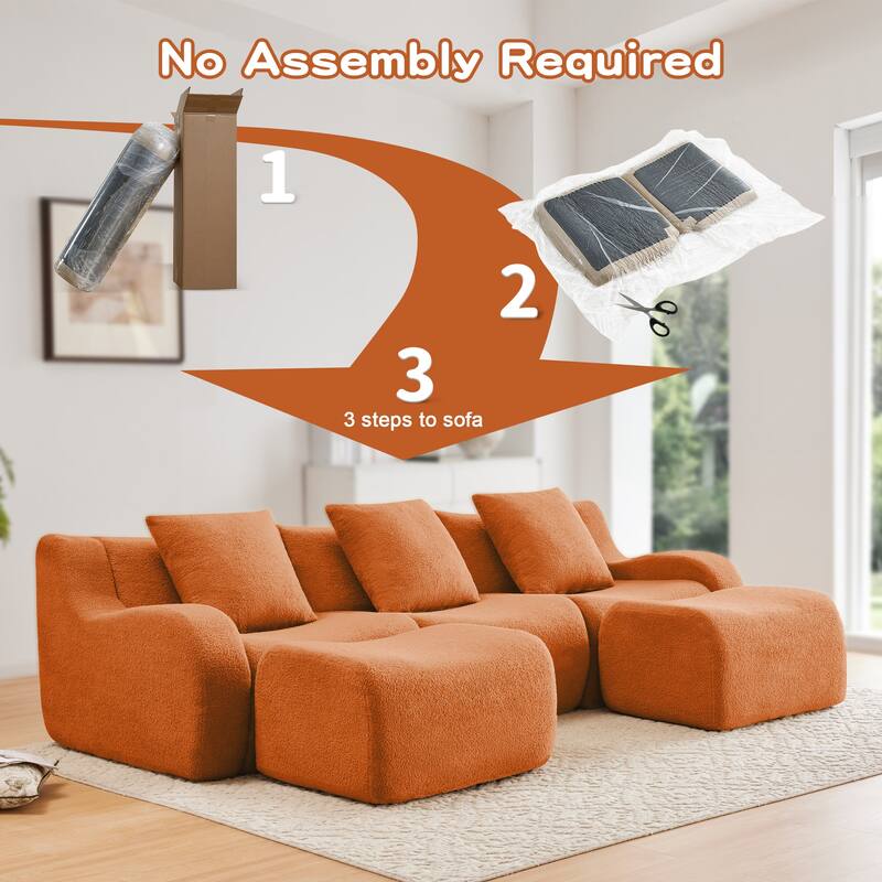 Anmytek Modern Plush U-Shaped Chaise Sofa - Soft Teddy Fabric