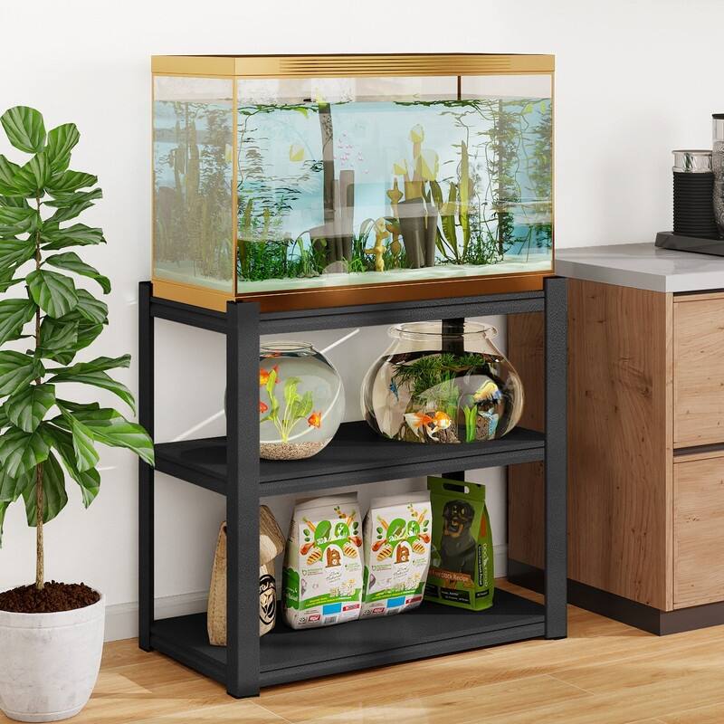 20-30 Gallon Adjustable Heavy Duty Metal Fish Tank Stand,3-Tier Rack,White/Black - 31.50" H - Black