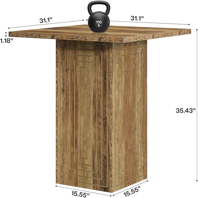31" Wooden Square Bar Table with Stable Base, Farmhouse Counter Height Pub Table for Dining Room, Kitchen, Living Room