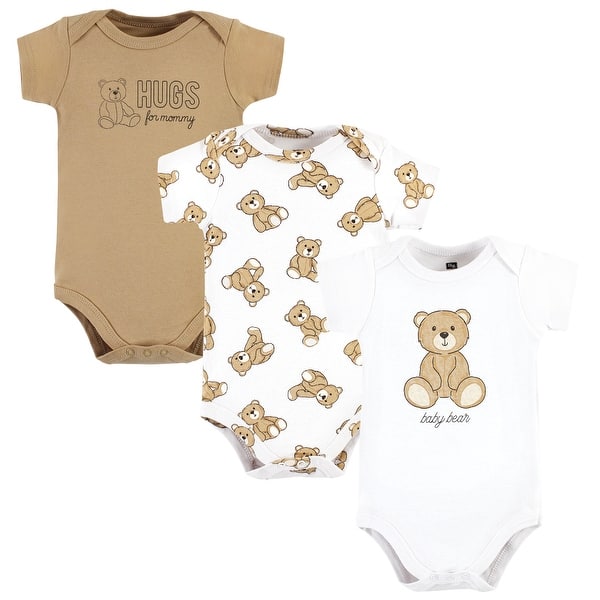 slide 1 of 1, Hudson Baby Cotton Bodysuits, Teddy Bears 3-Pack 0-3 Months - Teddy Bears 3-Pack