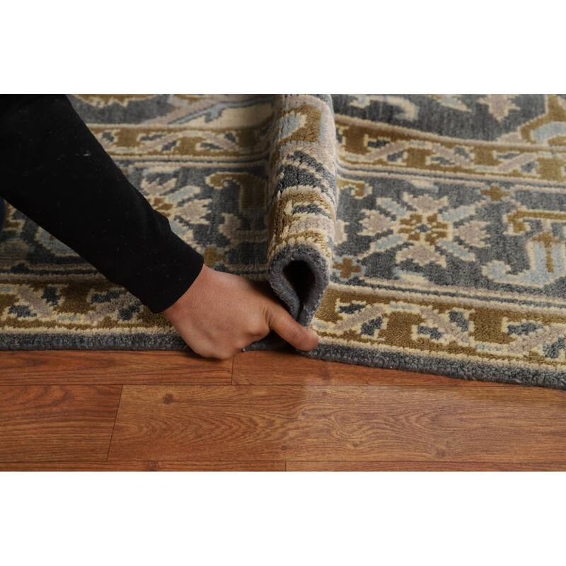 All-Over Gray Oushak Indian Area Rug Hand-Knotted Wool Carpet - 8'1"x 9'11"