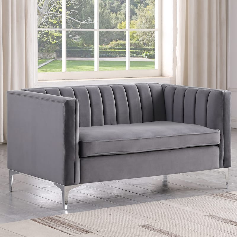 Morden Fort Modern 2 Pieces of Chair and Loveseat Set with Dutch Velvet Grey, Iron Legs