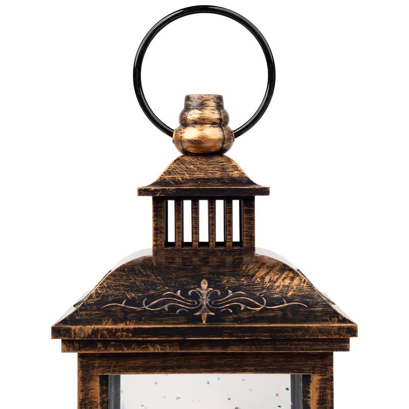 11" Black Brushed Gold LED Snowman Family Christmas Lantern Snow Globe