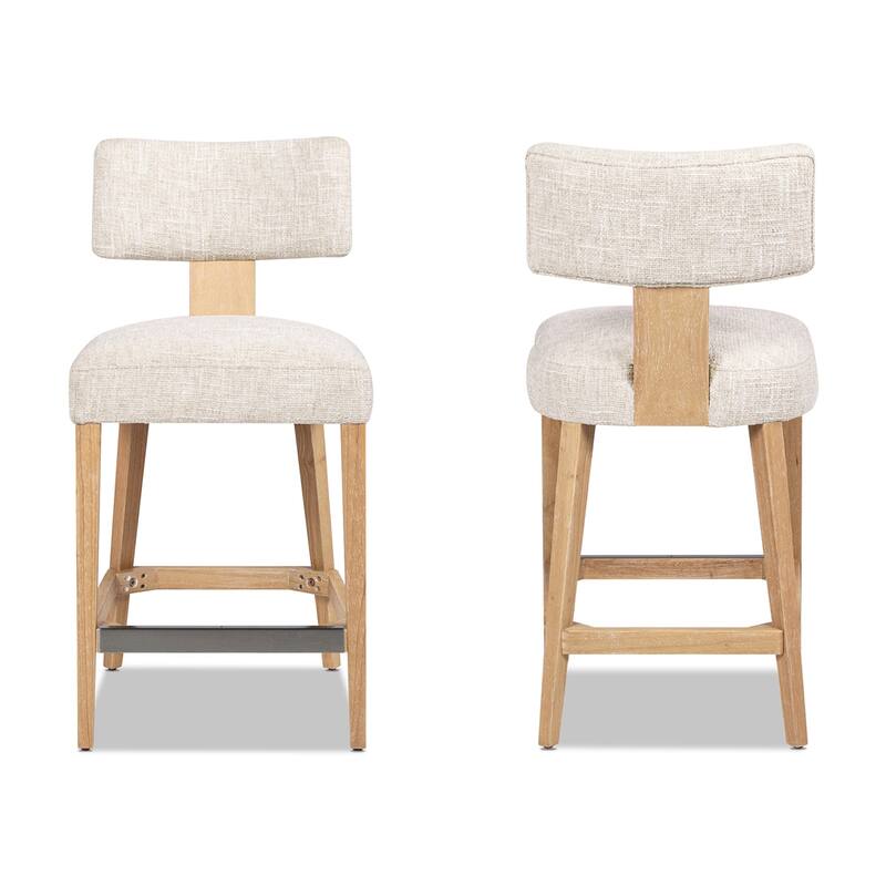 Louise 27" Split Back Textured Chenille Upholstered Counter Stool (Set of 2)