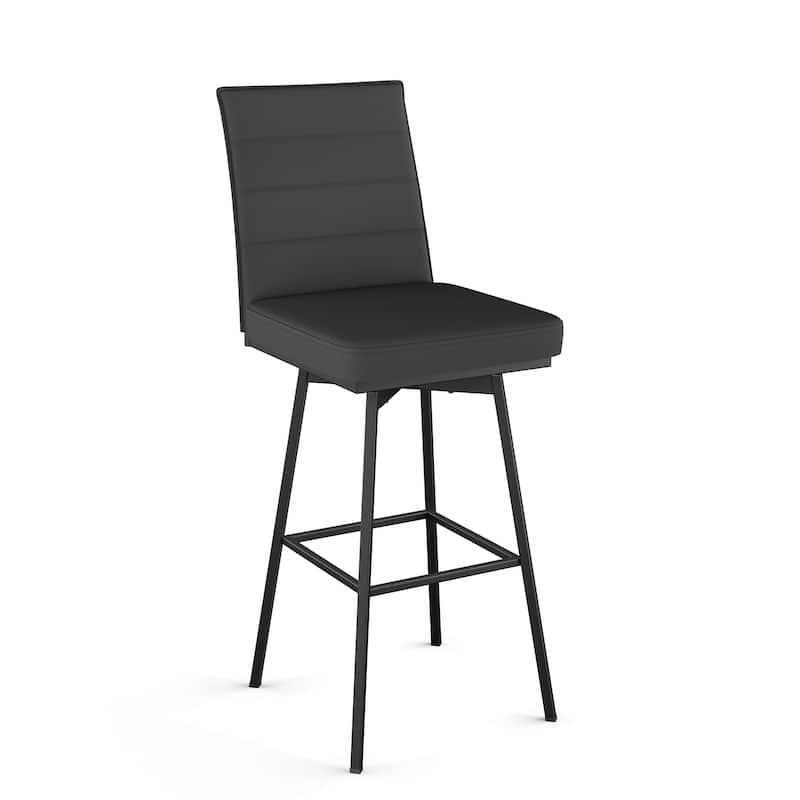 Amisco Donato Swivel Counter and Bar Stool - Charcoal Grey Faux Leather / Black Metal - Counter Height