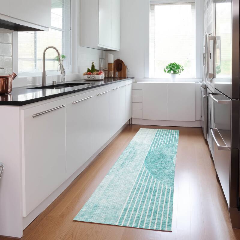 Machine Washable Indoor/ Outdoor Chantille Contemporary Geo Rug - Teal - 2'3" x 7'6"
