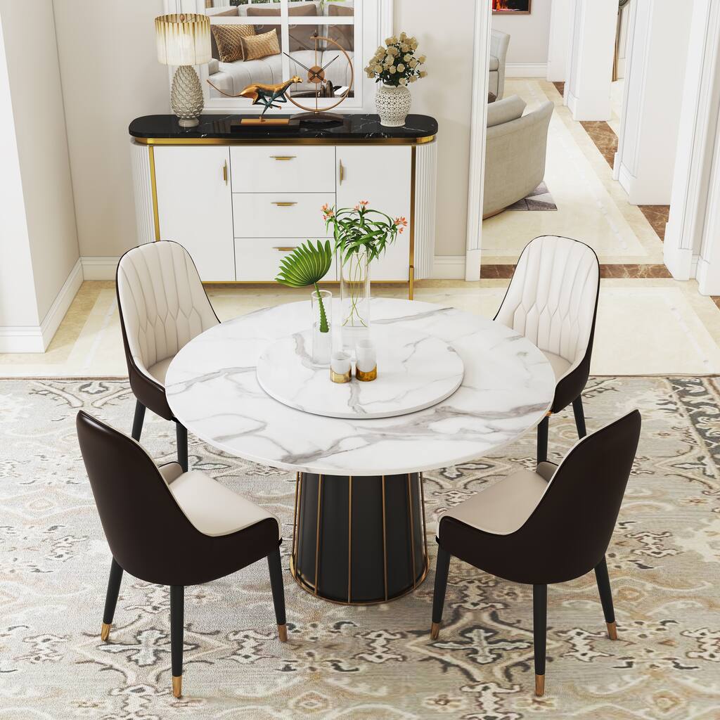 Modern Round Marble Dining Table with White Table Turntable, for ...