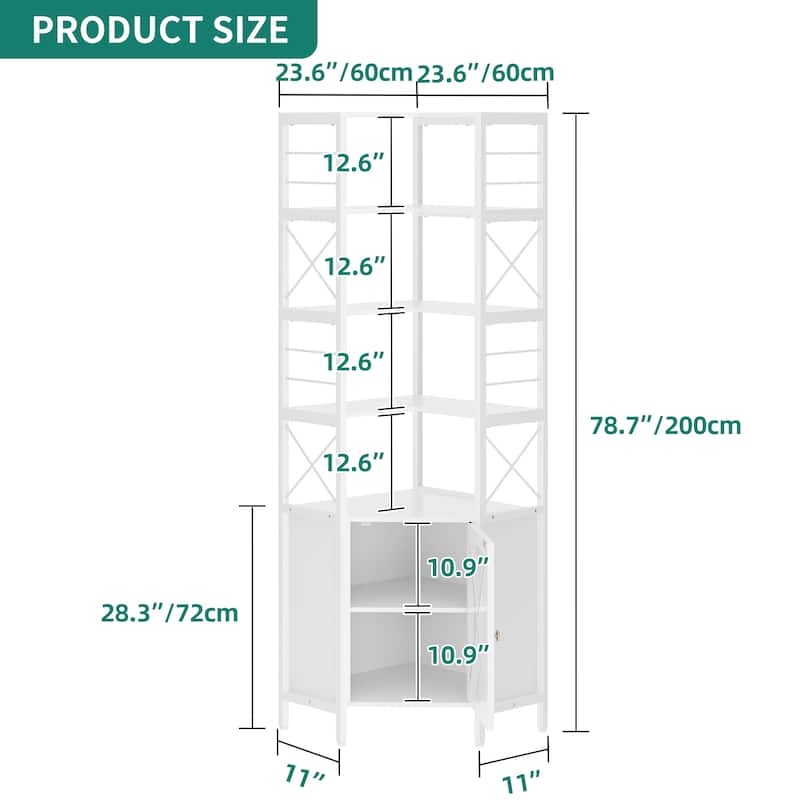 Moasis 78" Tall Corner Bookshelf Display 4 Shelves Storage Bookcase with Cabinet