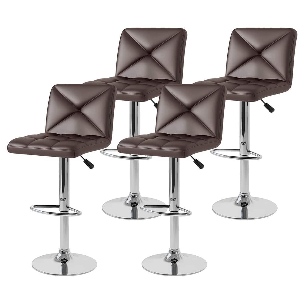 Gymax 4 PCS Bar Stools PU Leather Swivel Bar Chairs Height Adjustable