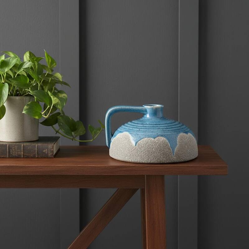 4" Blue And Gray Ceramic Bud Jug Vase - 7.30 - Blue/Gray - 7.30