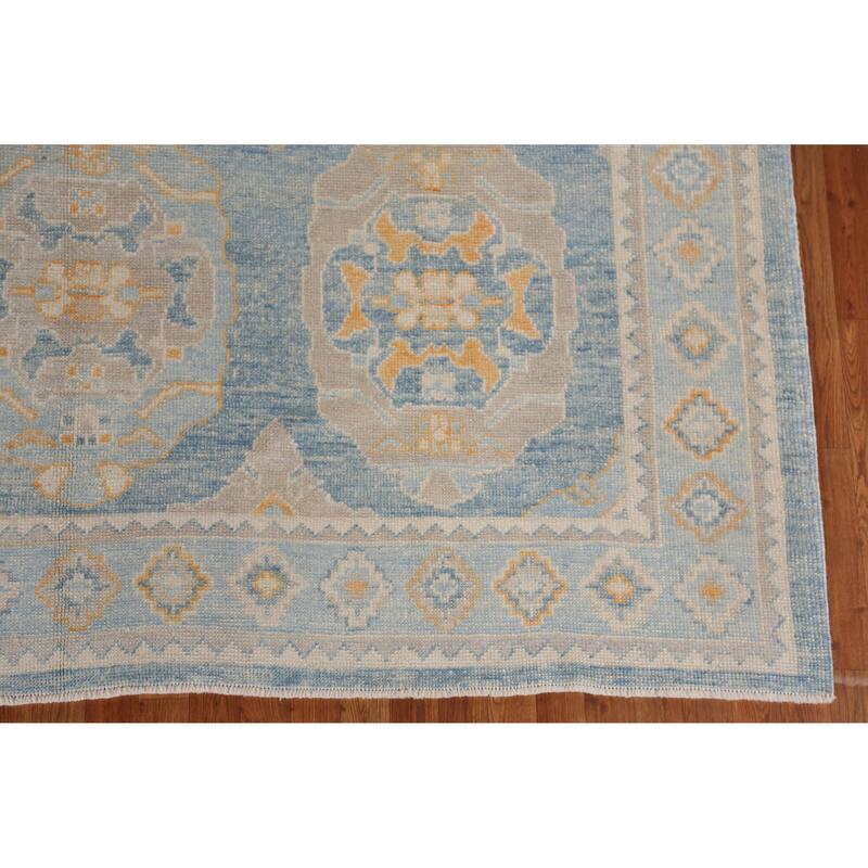 Hand Knotted Oriental 100% Wool Carpet Transitional All-Over Navy Blue & Blues Oushak Area Rug - 11' 2'' X 8' 5''