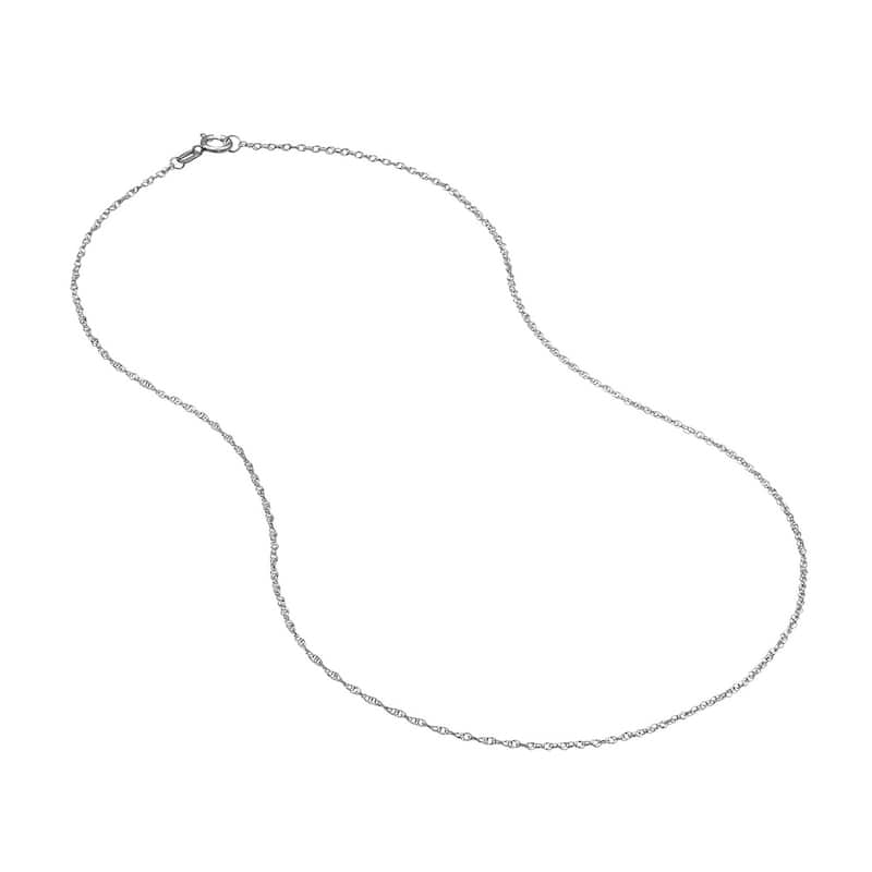 Curata 10k White Gold 1.2mm Light Weight Rope Chain Necklace (Spring Ring)