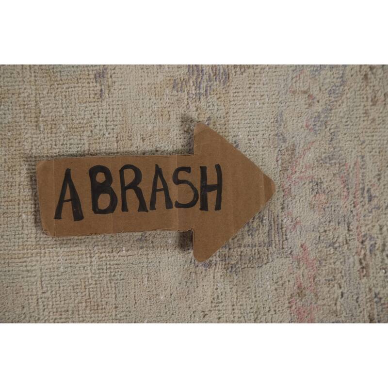 Hand Knotted Oriental 100% Wool Carpet Traditional Distressed Beige & Ivories Kashan Area Rug - 13' 0'' X 9' 4''