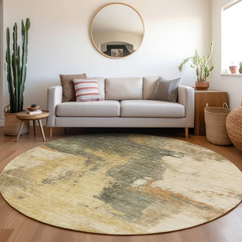 Machine Washable Indoor/ Outdoor Contemporary Abstract Chantille Rug - Sage - 8' x 8'