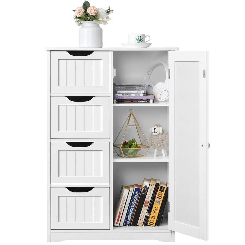 Yaheetech Floor Bathroom Cabinet Unit with 4 Drawers, Cupboard Storage - White