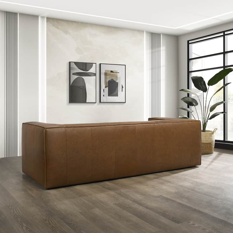 GDFStudio - Colton Genuine Leather 3-Seater 92.5" Sofa with Solid Wood Frame