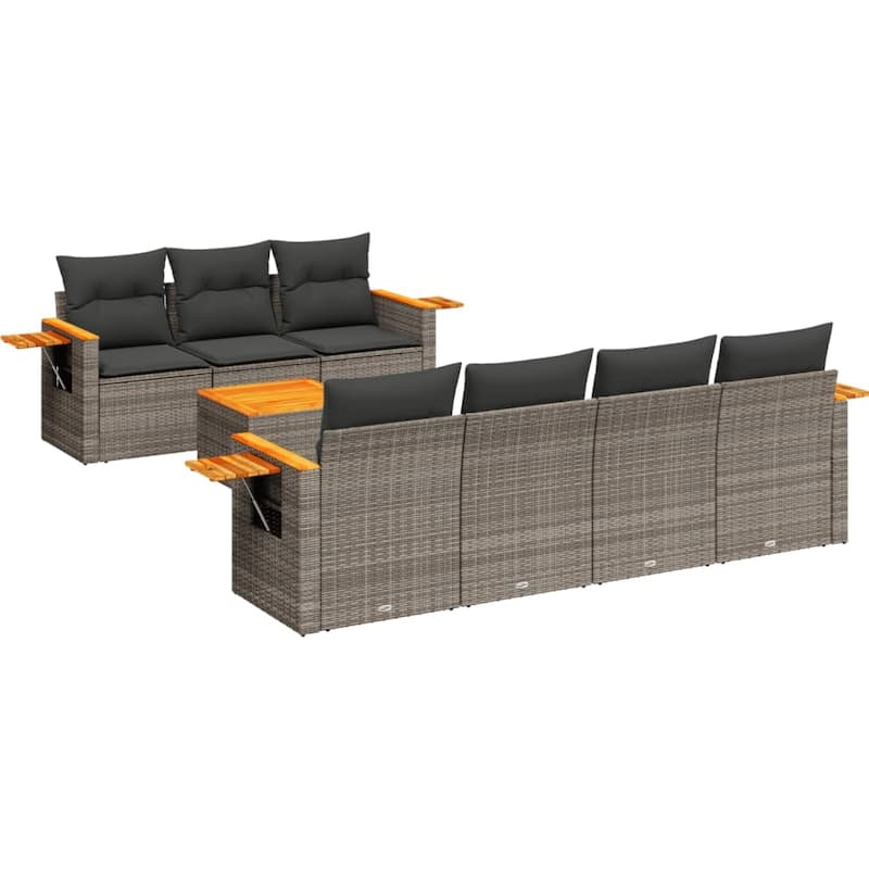 vidaXL Garden Sofa Set Grey PE Rattan Large Adjustable Feet - 21.7 x 21.7 x 14.6