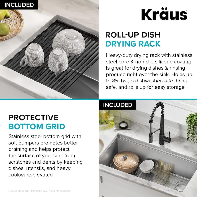 Kraus KWU110-36 Kore 36" Undermount Workstation Single Bowl Kitchen