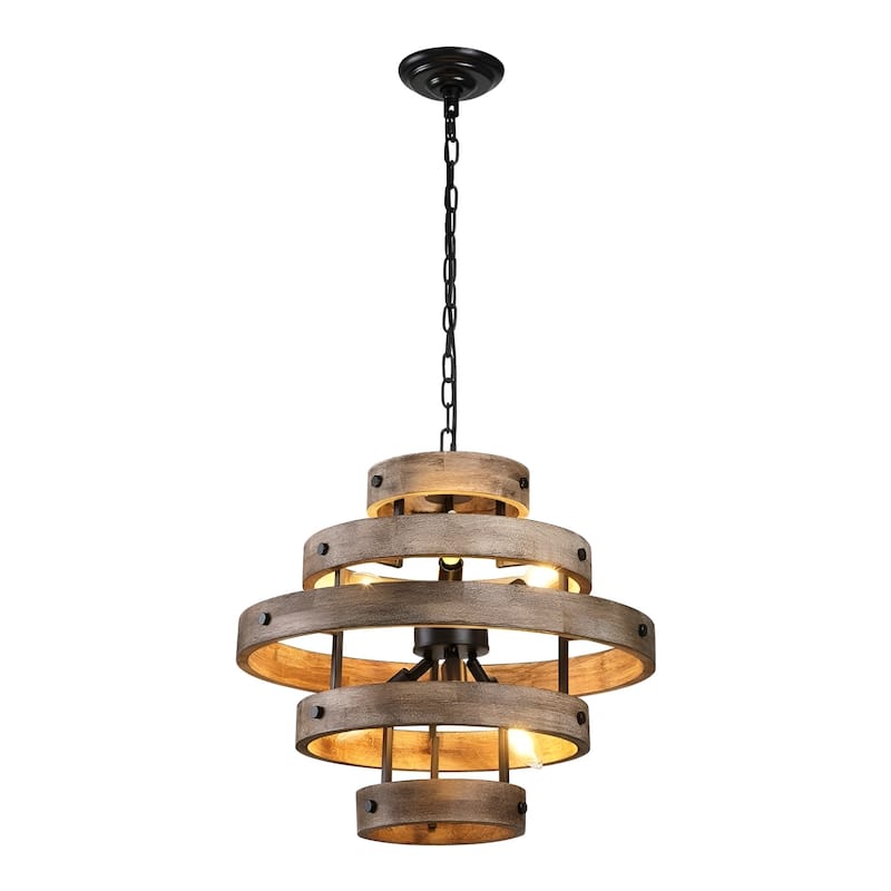 6 Light Wood Lantern Japonese Natural Eco Geometric Ceiling Lamp