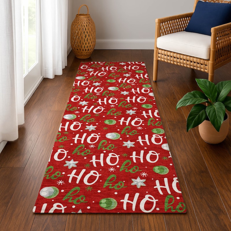 Premium Washable Super Soft Christmas Ho Ho Mayfield Rug - Red - 2'3" x 7'6"