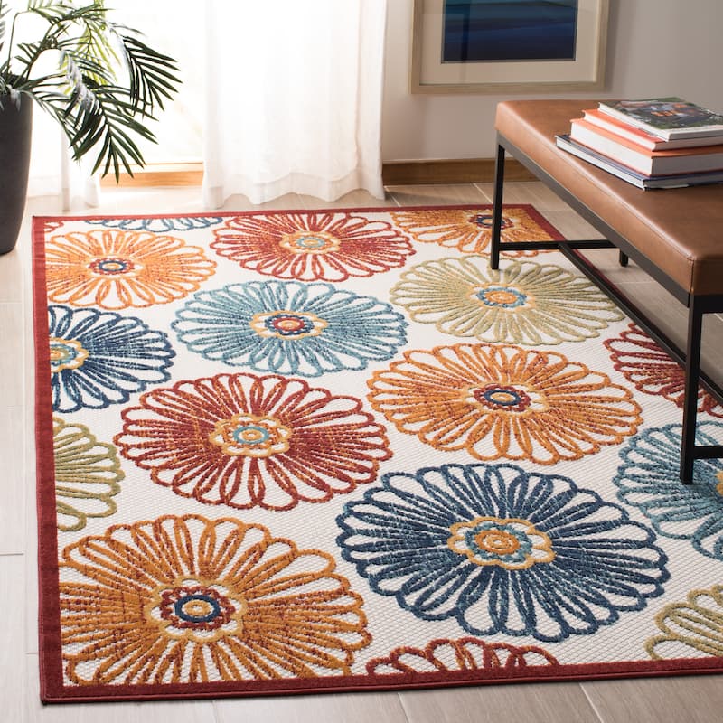 SAFAVIEH Cabana Goldia Indoor/ Outdoor Waterproof Patio Floral Rug - 4' x 6' - Creme/Red